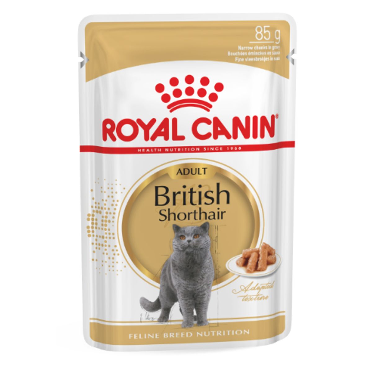 Royal Canin British Shorthair Gravy. Tynde bidder i sovs. Vådfoder. Til katte over 1 år. 12 ps. á 85 g.