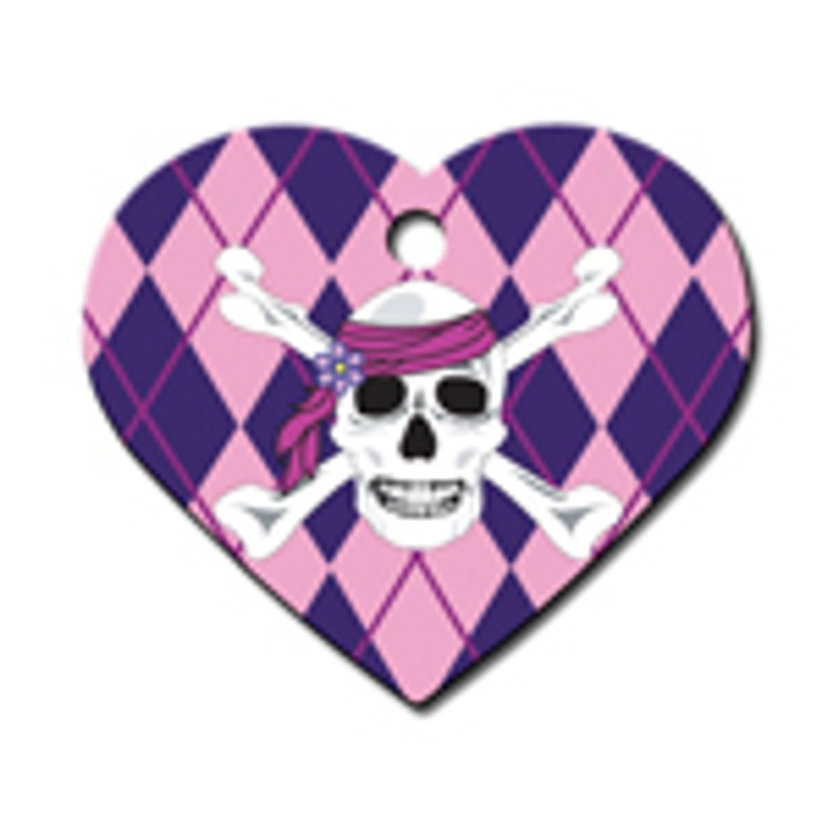 Hundetegn. Hjerte. Stort m. Pink Argyle Skull. Dybdegraveres.