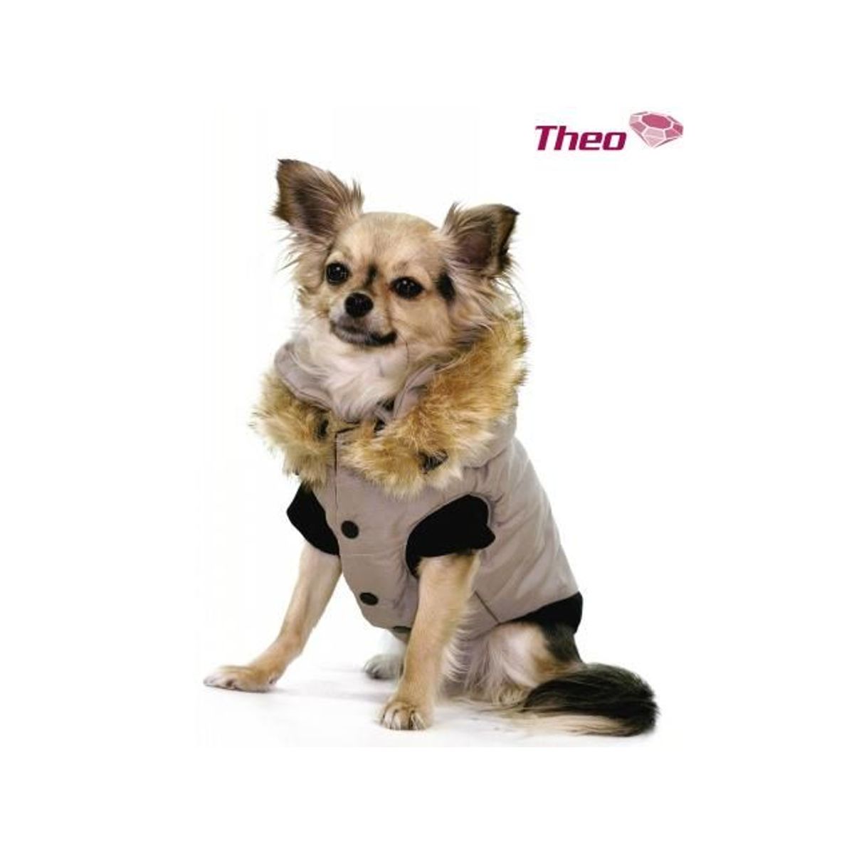 Theo Vest Beige farvet, med pels krave i imiteret pels.