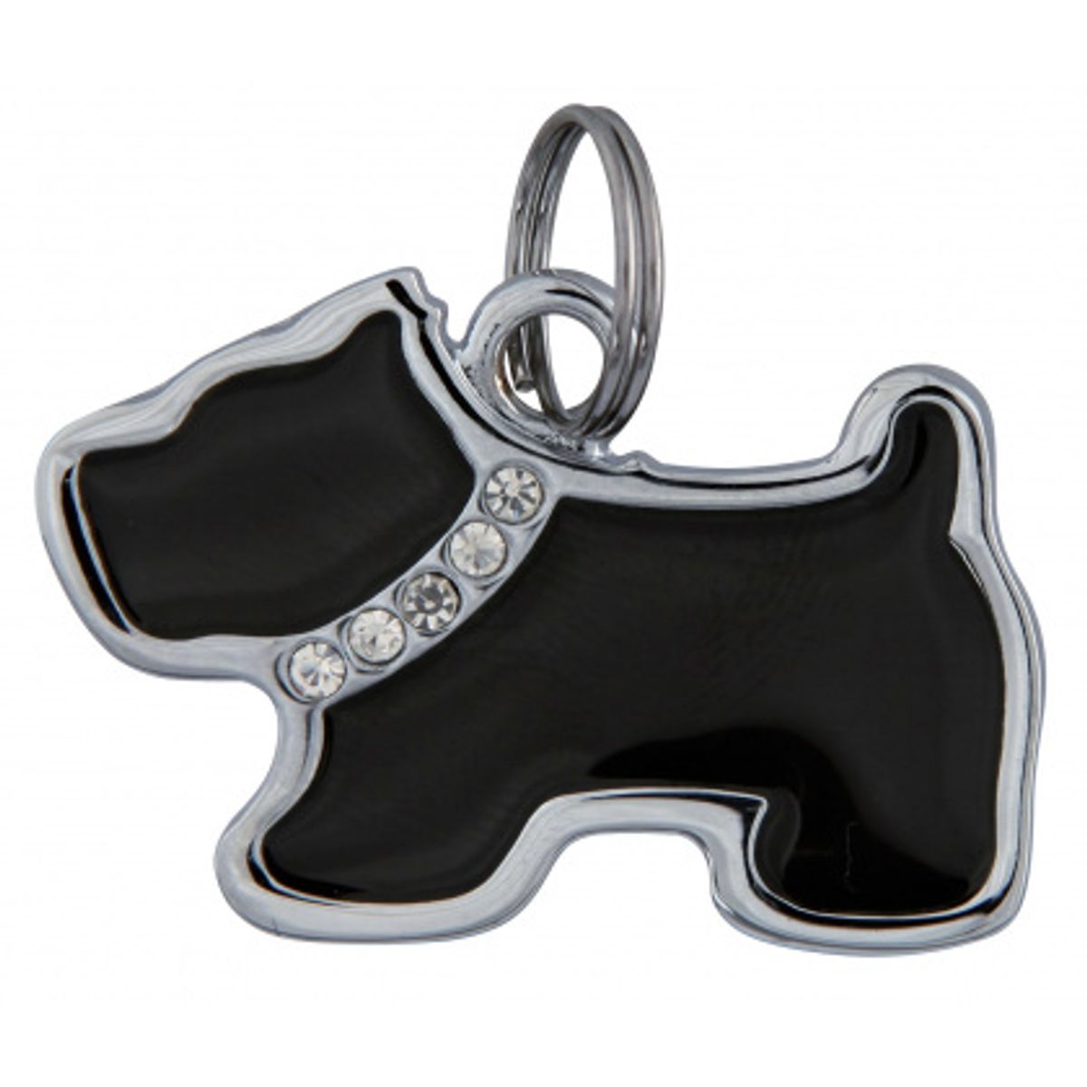 Fancy ID-Tag i metal - hund med Rhinestones.