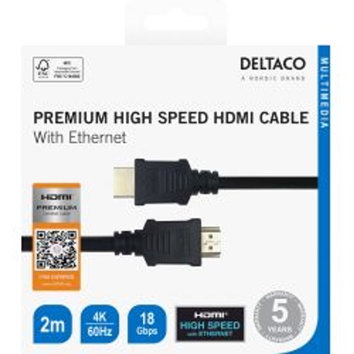 Deltaco Premium High Speed Hdmi Cable, 2m, Black - Ledning