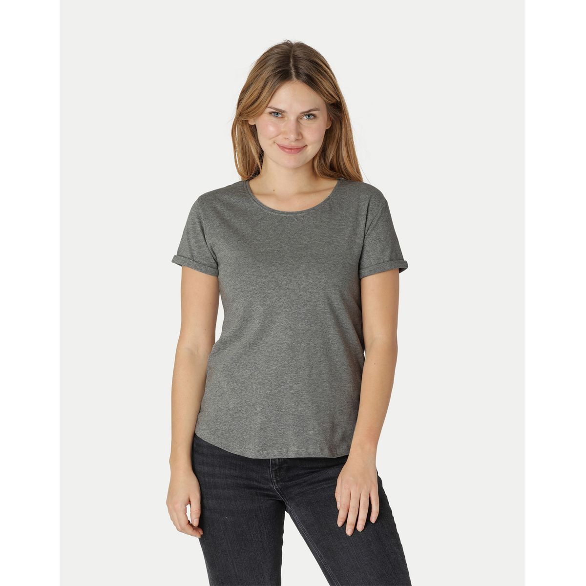 Neutral Dame Roll Up Sleeve T-Shirt Mørk Grå Melange