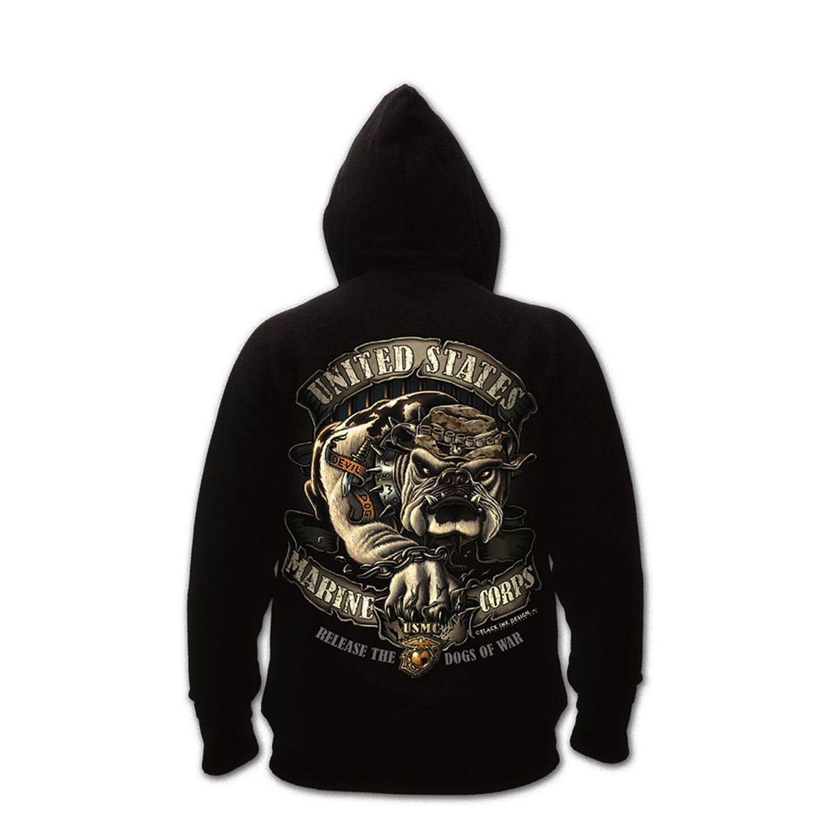 Rothco Black INK. Hoodie USMC devil dog Sort