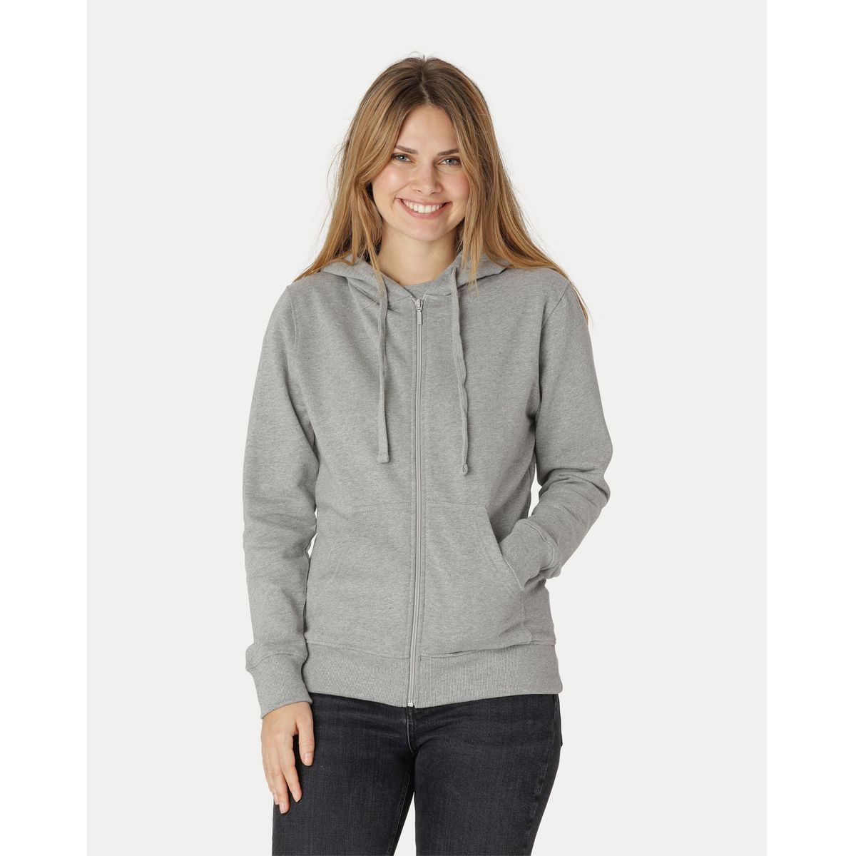 Neutral Dame Hoodie m. lynlås Grå Melange