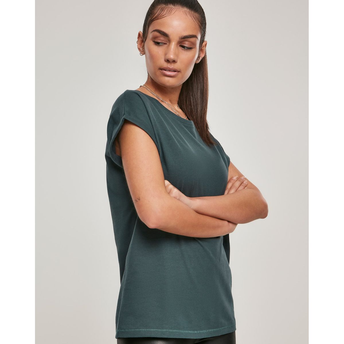 Urban Classics Ladies Extended Shoulder Tee Bottle Green 3XL