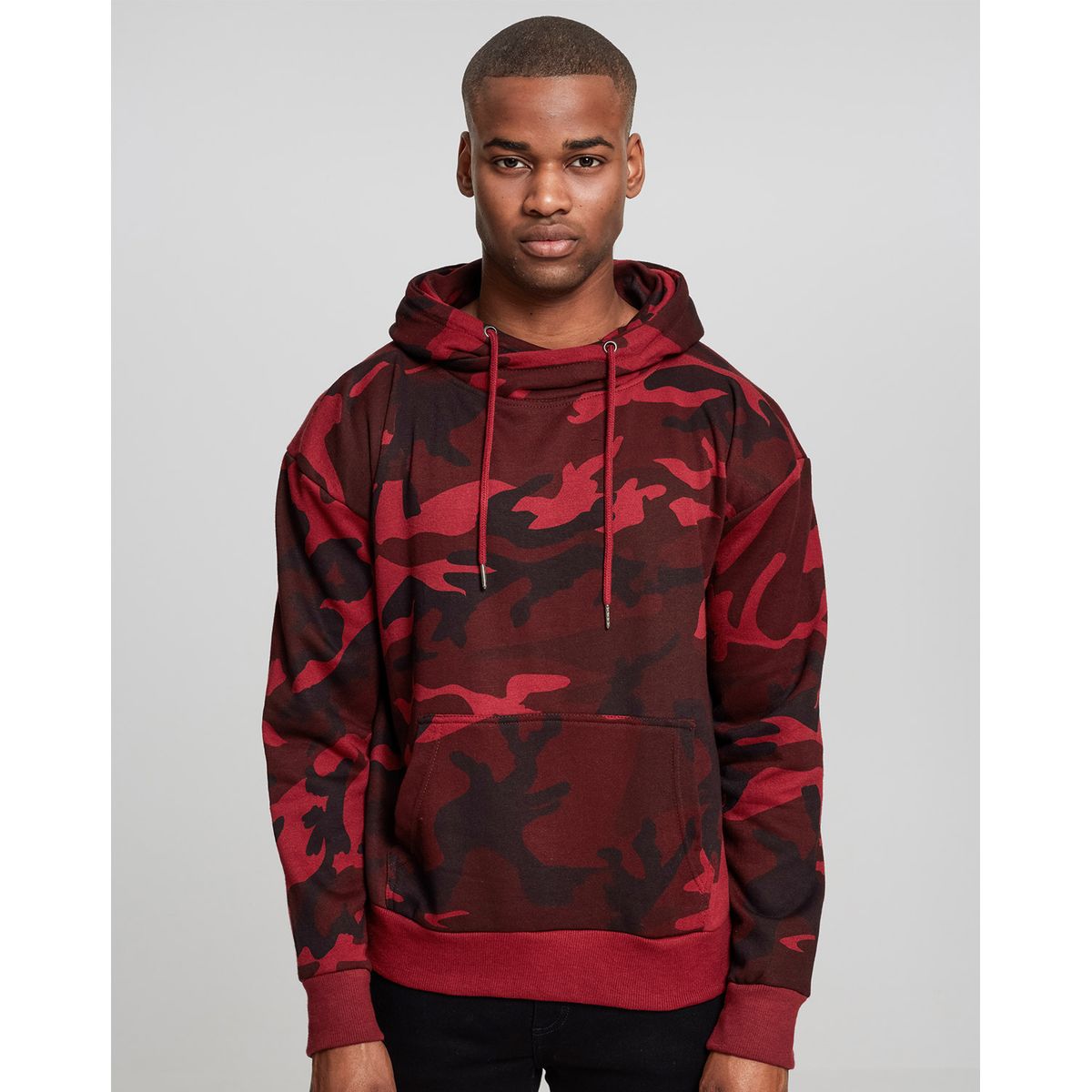 Urban Classics Camo Hoodie Høj hals Bordeaux camo