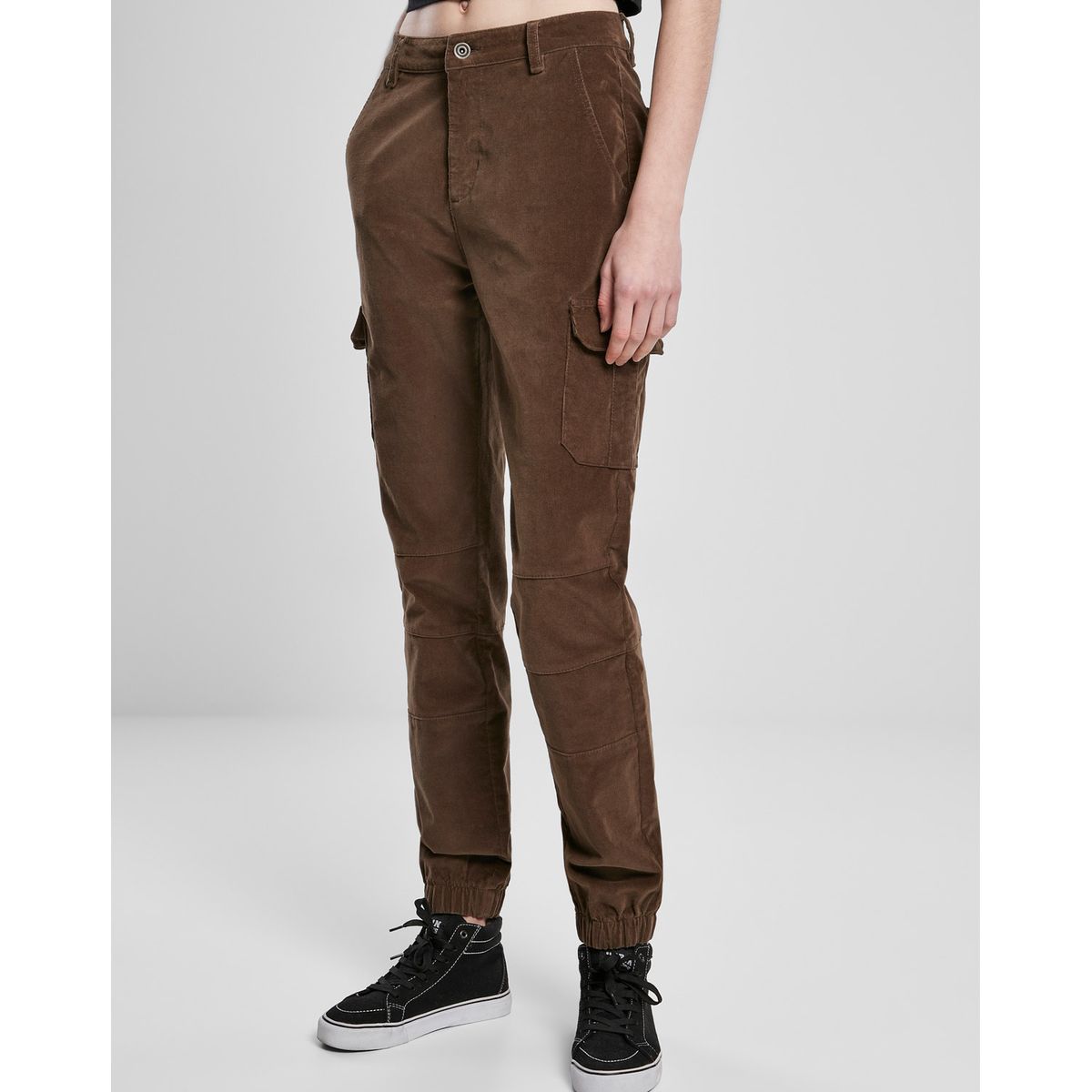 Urban Classics Dame High Waist Cargo Fløjls Bukser Mørk Oliven