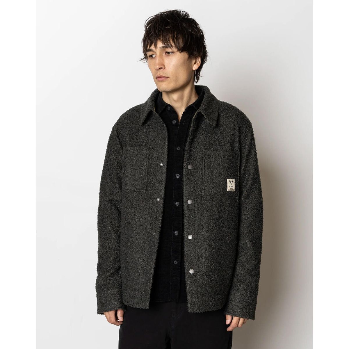 Fat Moose Ace Boucle Overshirt Beetle Green