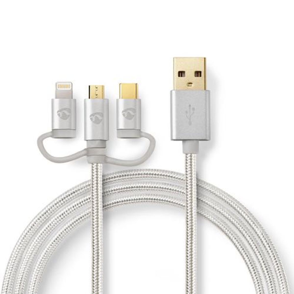 Nedis - USB 2.0 High Speed 3 i 1 kabel (USB-A / Apple Lightning 8-pin / Type-C / USB Mirco-B) (Han-Han) (Aluminium) - 1,0 m