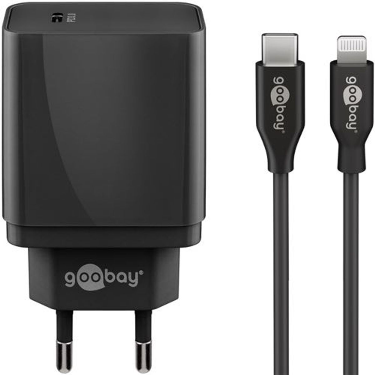 Goobay - USB-C PD oplader sæt (Apple Lightning) (3A/18W) (Han-Han) (Sort) - 1,0 m