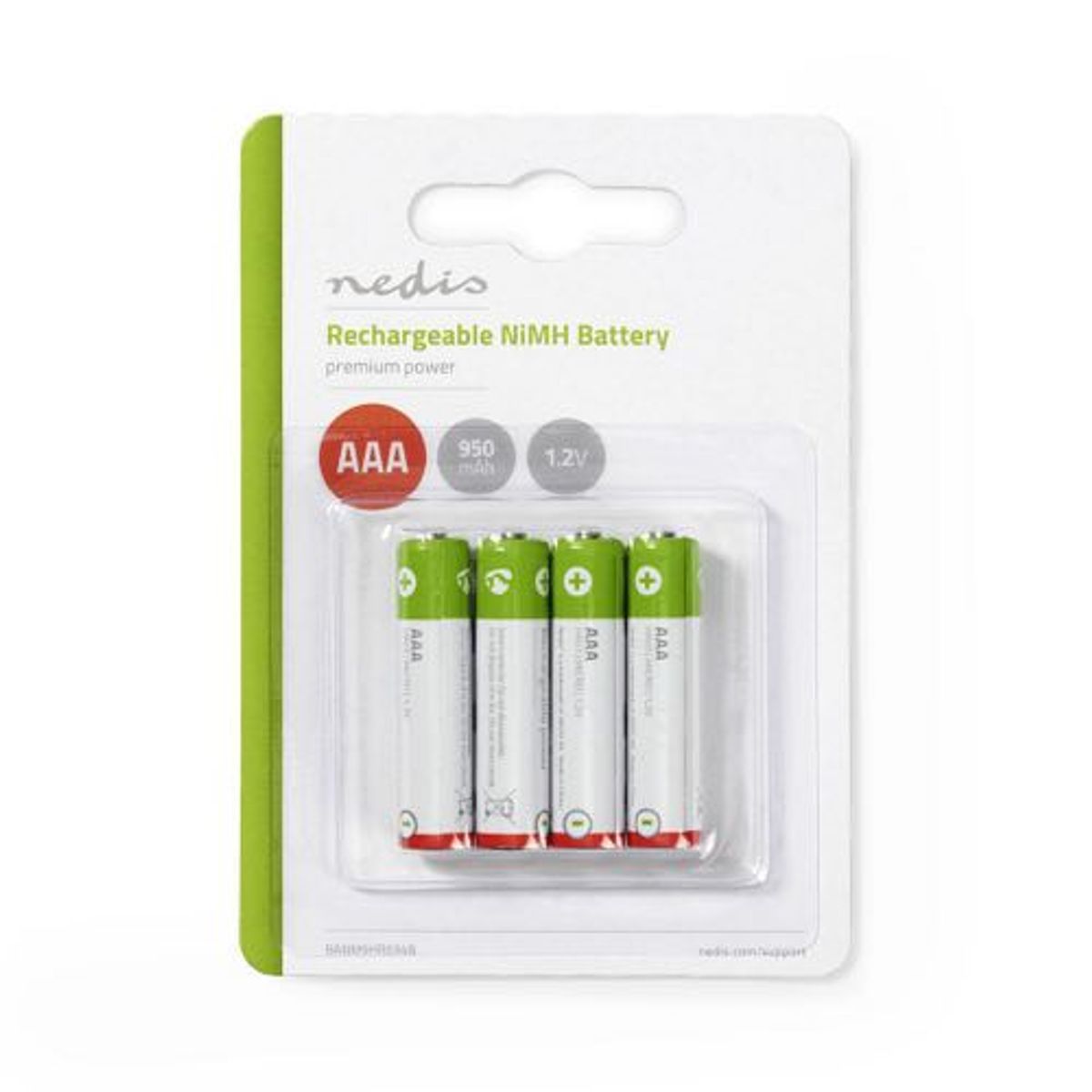 Nedis - AAA - 4 stk - Genopladelige Ni-MH Batteri (950 mAh) (1.2V)