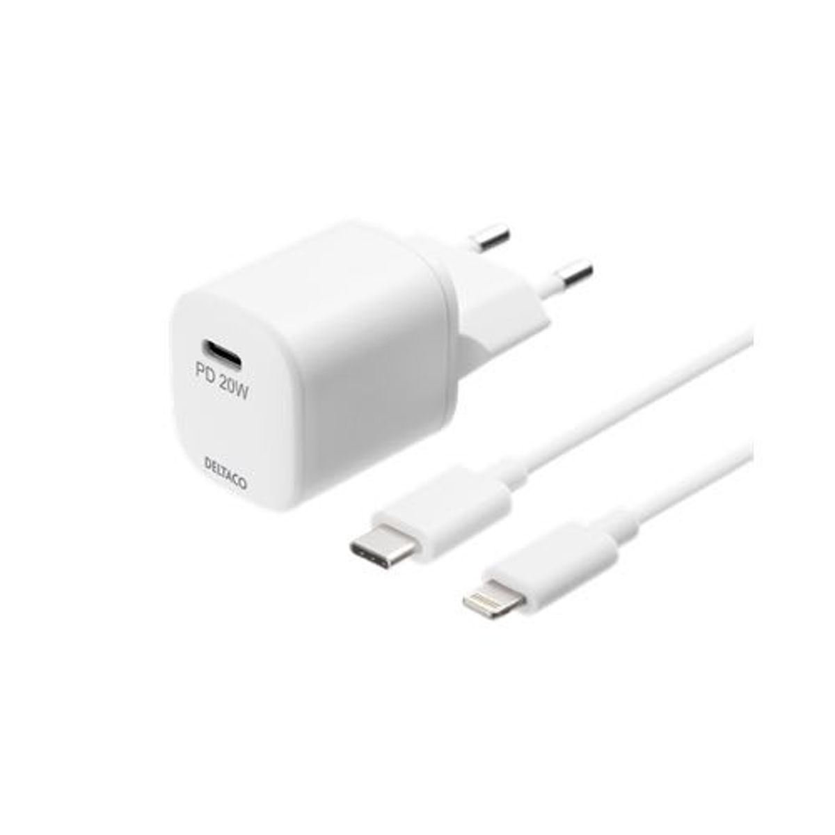 Deltaco - USB oplader sæt (Apple Lightning) (3.0A/20W) (Han-Han) (Hvid) - 1,0 m