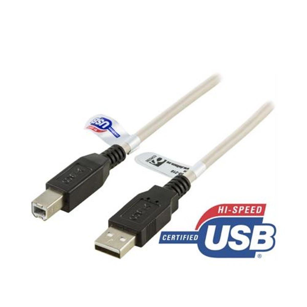 Deltaco - USB 2.0 High Speed kabel (USB-A / USB-B) (Han-Han) (Beige) - 2,0 m