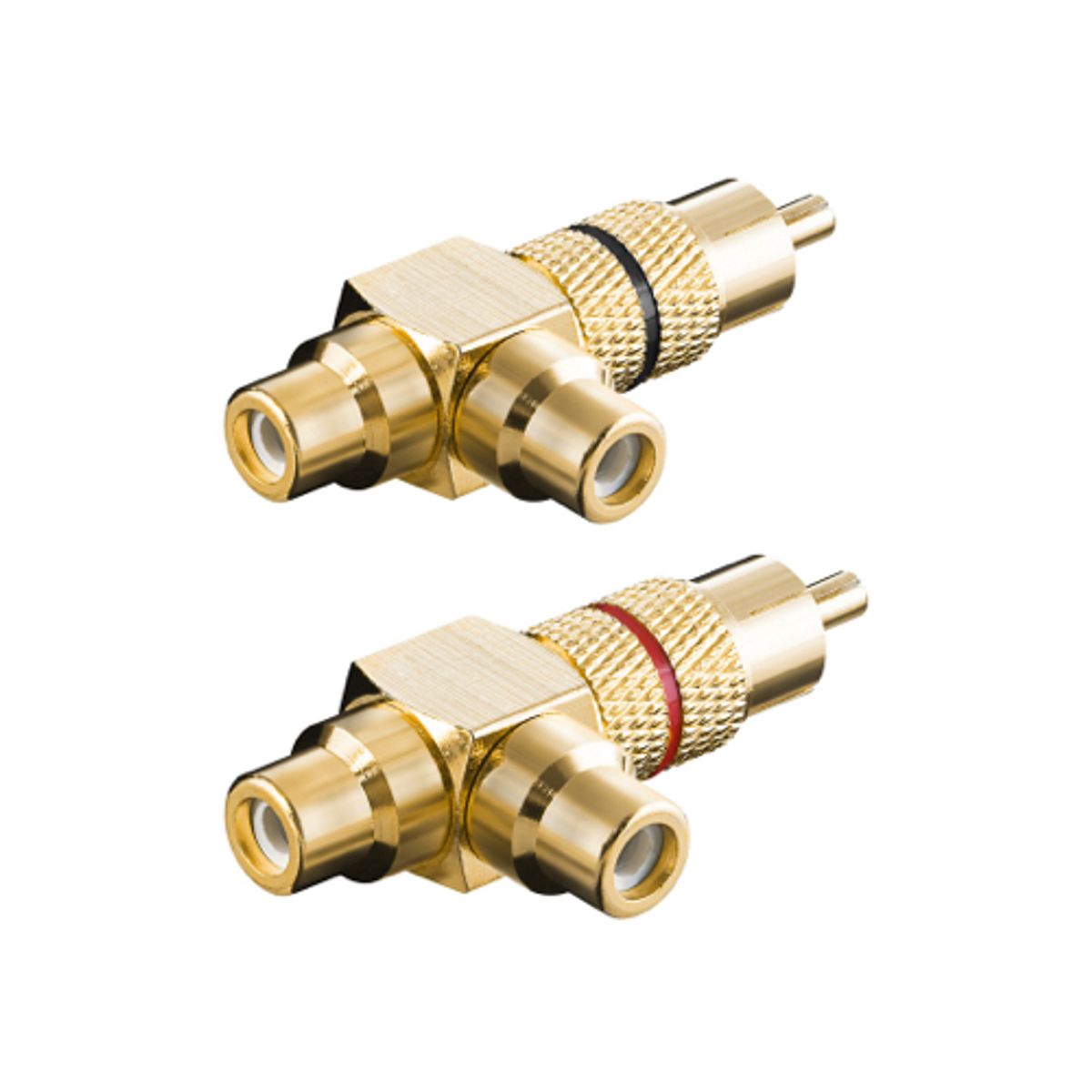 Goobay - 2 stk - RCA/phone Y adapter - 1xhan - 2xhun (Gold/Rød+Sort)