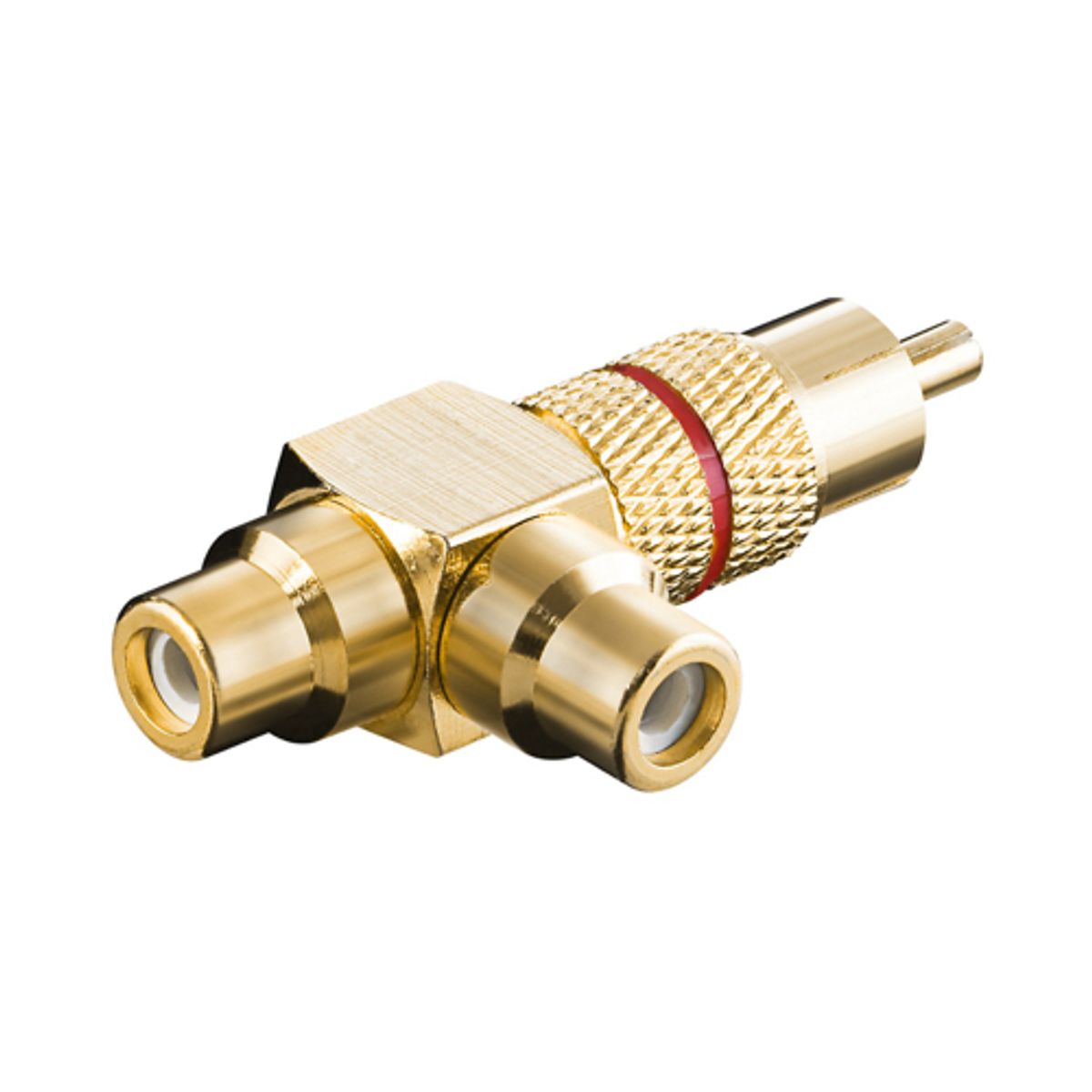 Goobay - 1 stk - RCA/phone Y adapter - 1xhan - 2xhun (Gold/Rød)