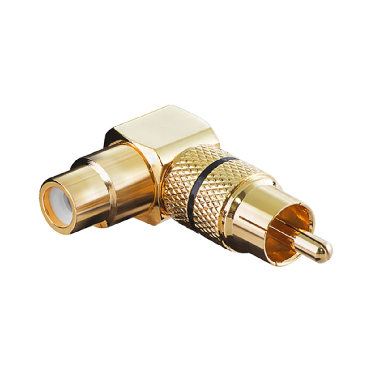 Goobay - 1 stk - RCA/phone adapter 90 ° - 1xhun - 1xhan (Gold/Sort)