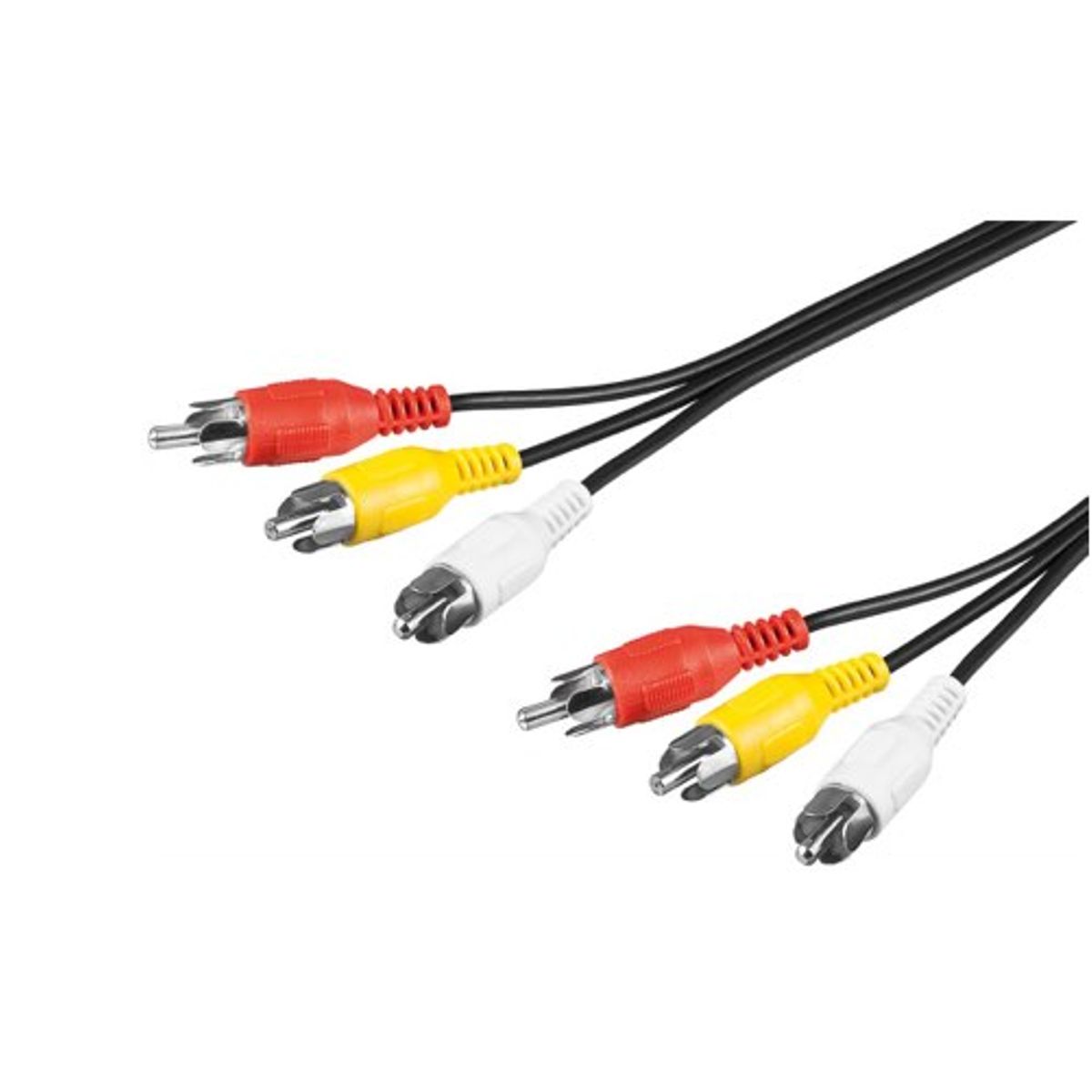 Composite Video kabel m/lyd (3xRCA) (Han-Han) (Gul/Sort) - 10,0 m - Goobay