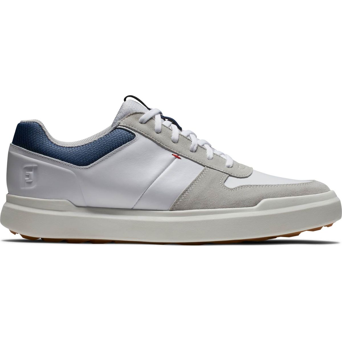 Footjoy Contour Casual (2024) Vandtætte Herre Golfsko Uden Spikes - White/Navy/Grey - Str. 46 Normal