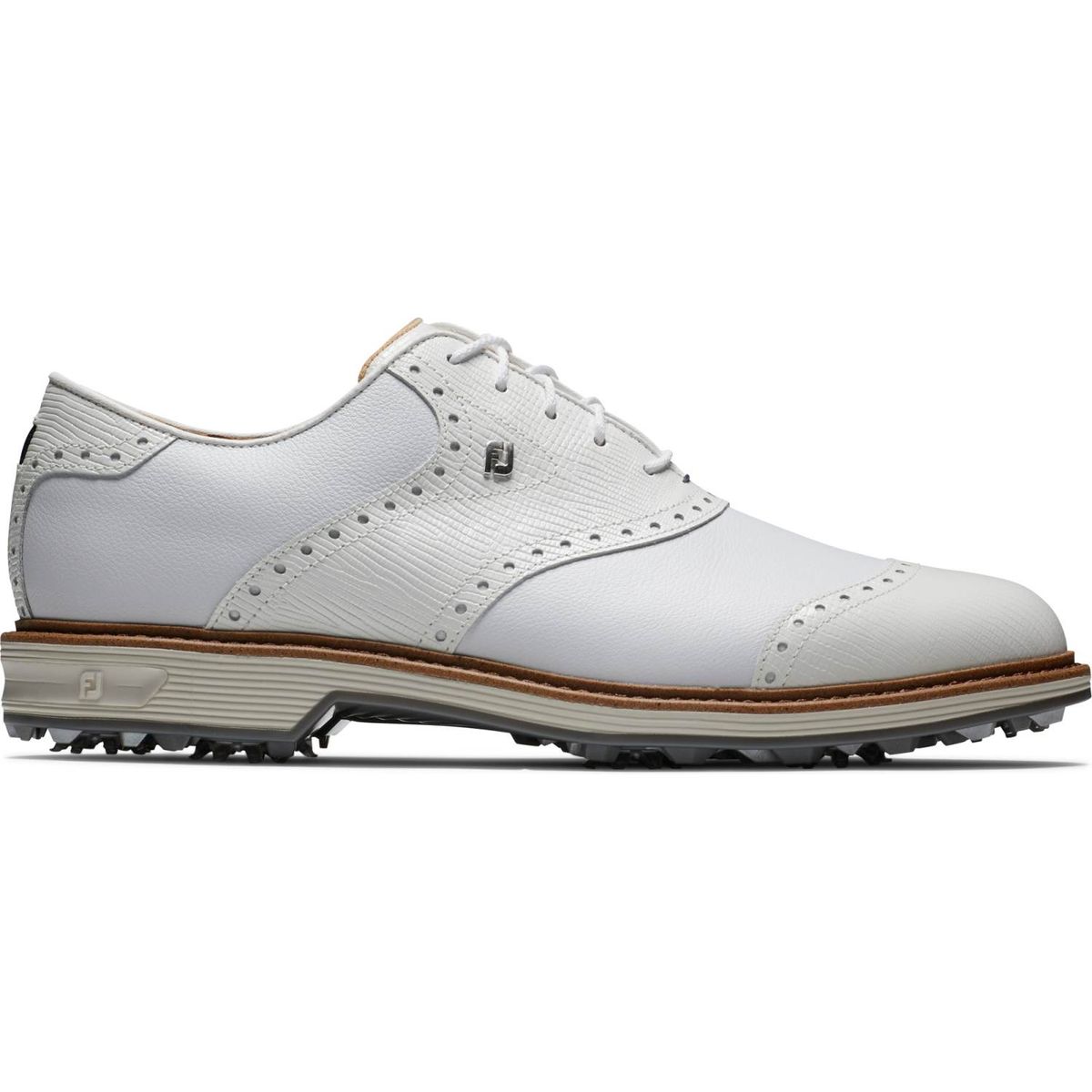 Footjoy Premiere Series Wilcox Vandtætte Herre Golfsko Med Spikes - White/White/Light Grey - Str. 43 Normal