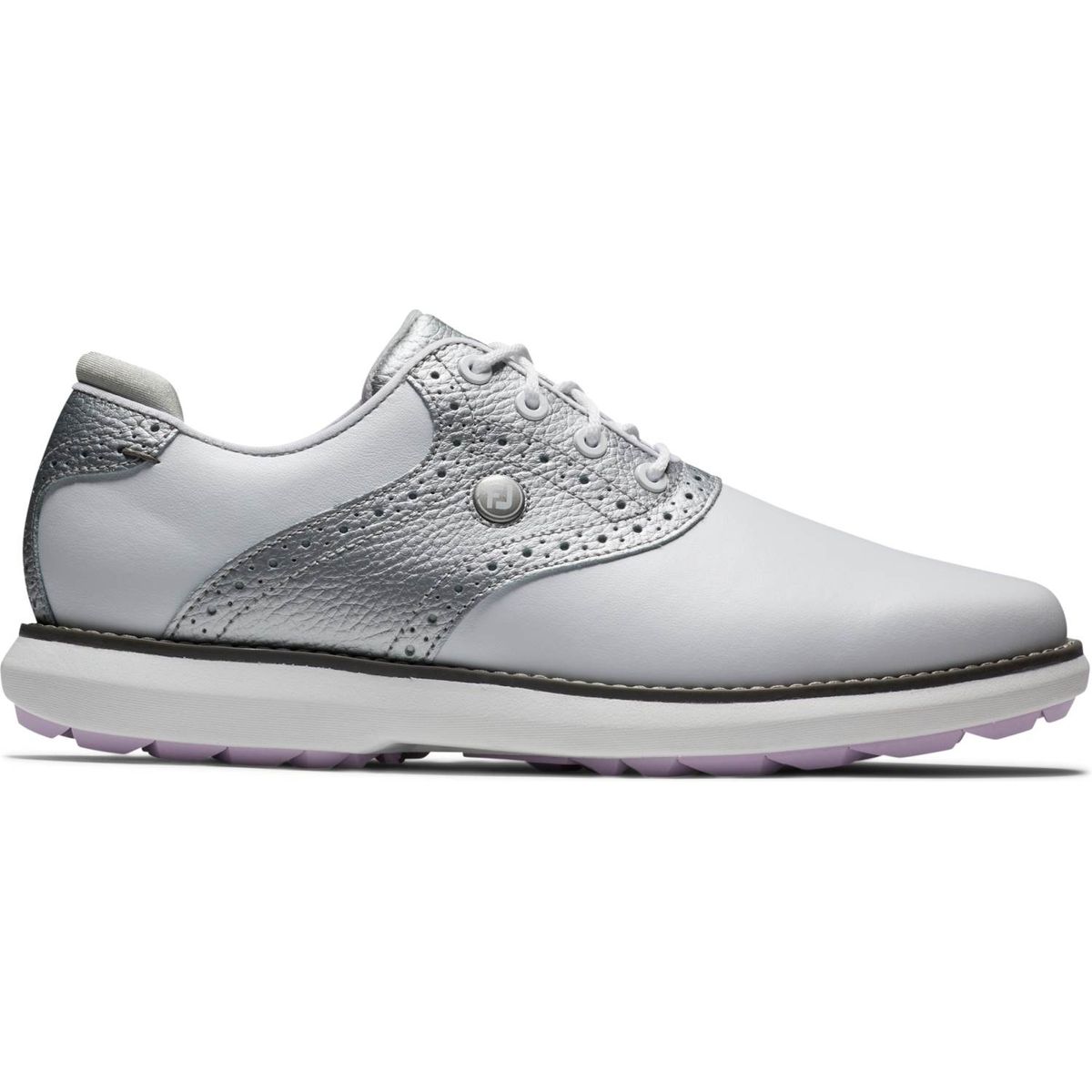 Footjoy Traditions Vandtætte Dame Golfsko Uden Spikes - White/Silver/Pur - Str. 41 Normal