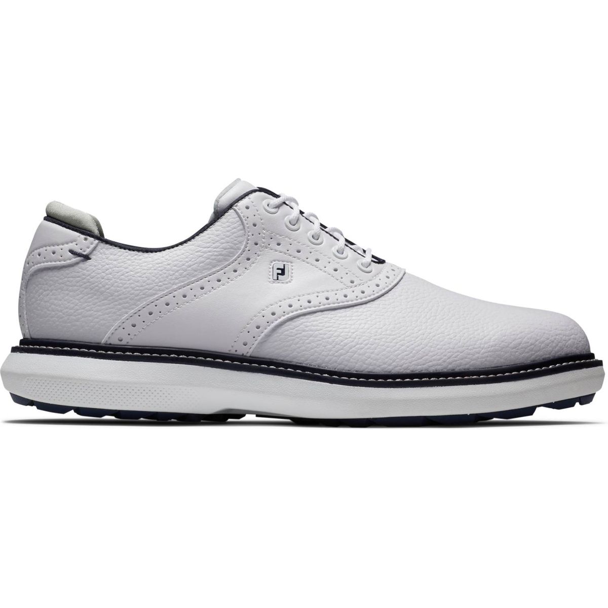 Footjoy Traditions Vandtætte Herre Golfsko Uden Spikes - White/White/Navy - Str. 44 1/2 Bred