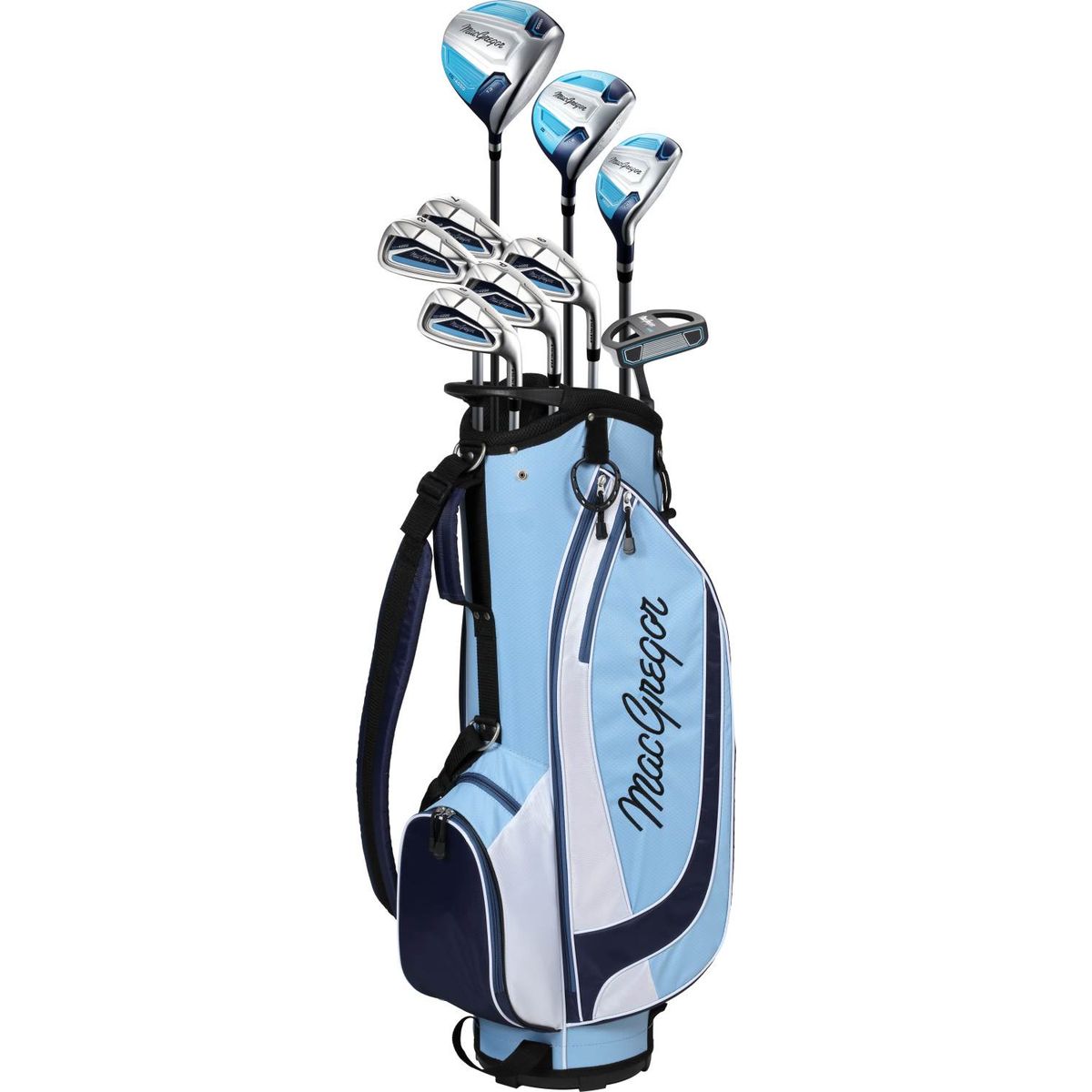 MacGregor CG4000 Dame Golfsæt - Lyseblå/Hvid/Sort - Venstre - DR, FW, 6H, 7-9, PW, SW, Putter - MacGregor 2024 Dame Grafit