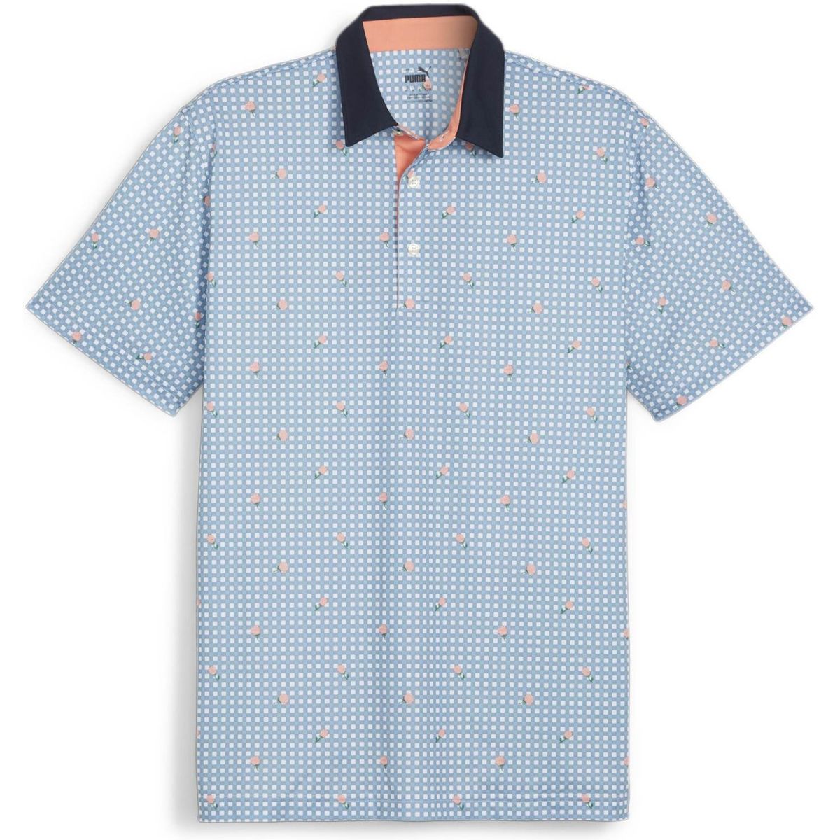 Puma Pique Gingham (2024) Herre Poloshirt - White Glow/Zen Blue - Str. XXL