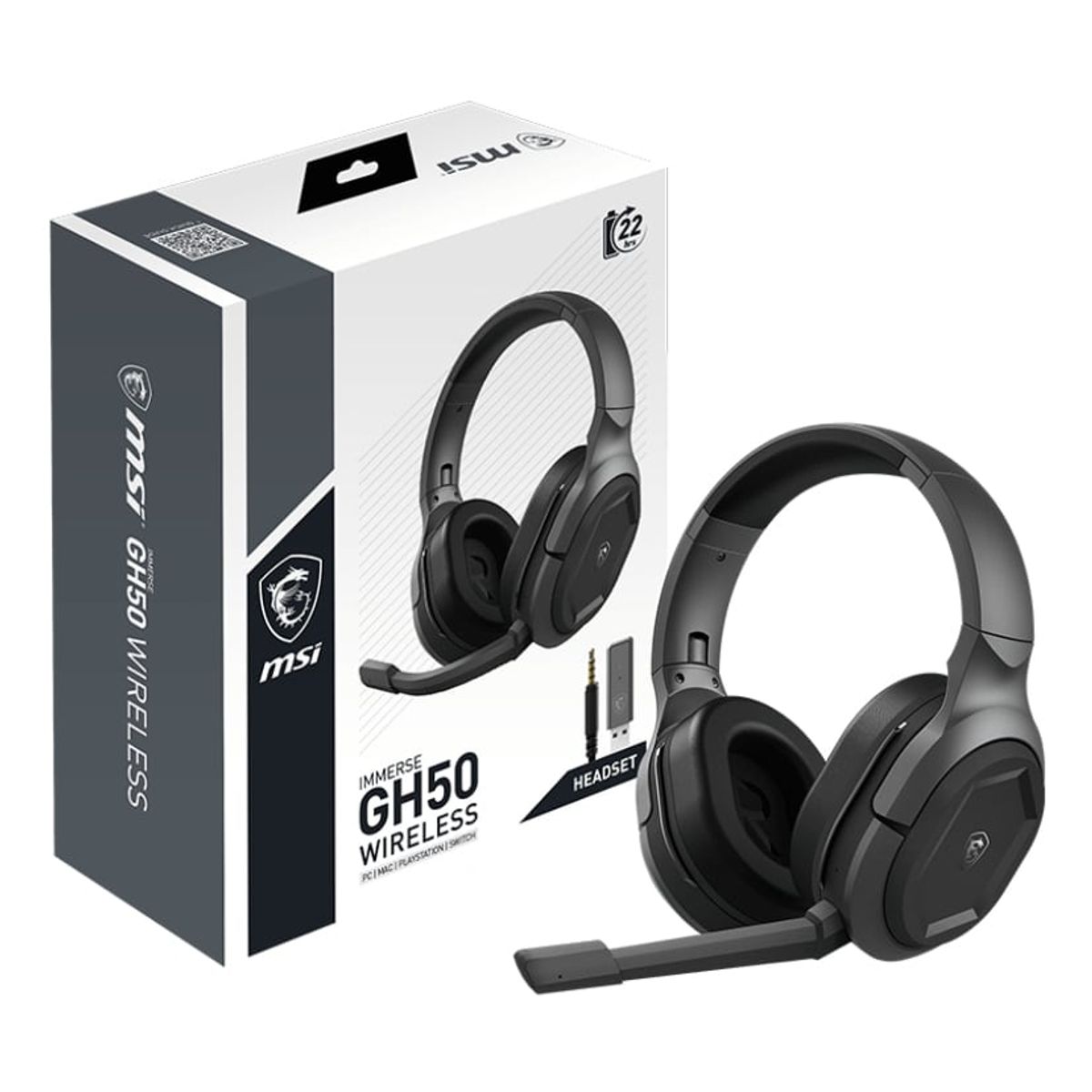 MSI MSI Immerse GH50 Wireless Headset Kabel & trådløs Spil USB Type-A Sort