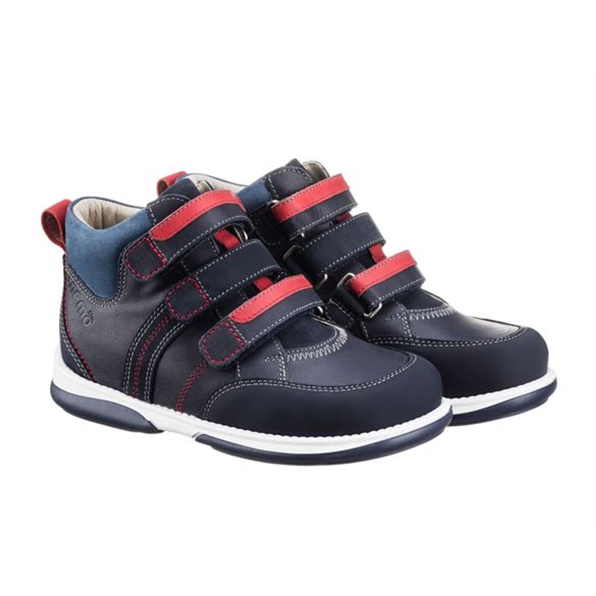 Memo Polo sneakers, dark navy m/rød - velcrosko med ekstra støtte