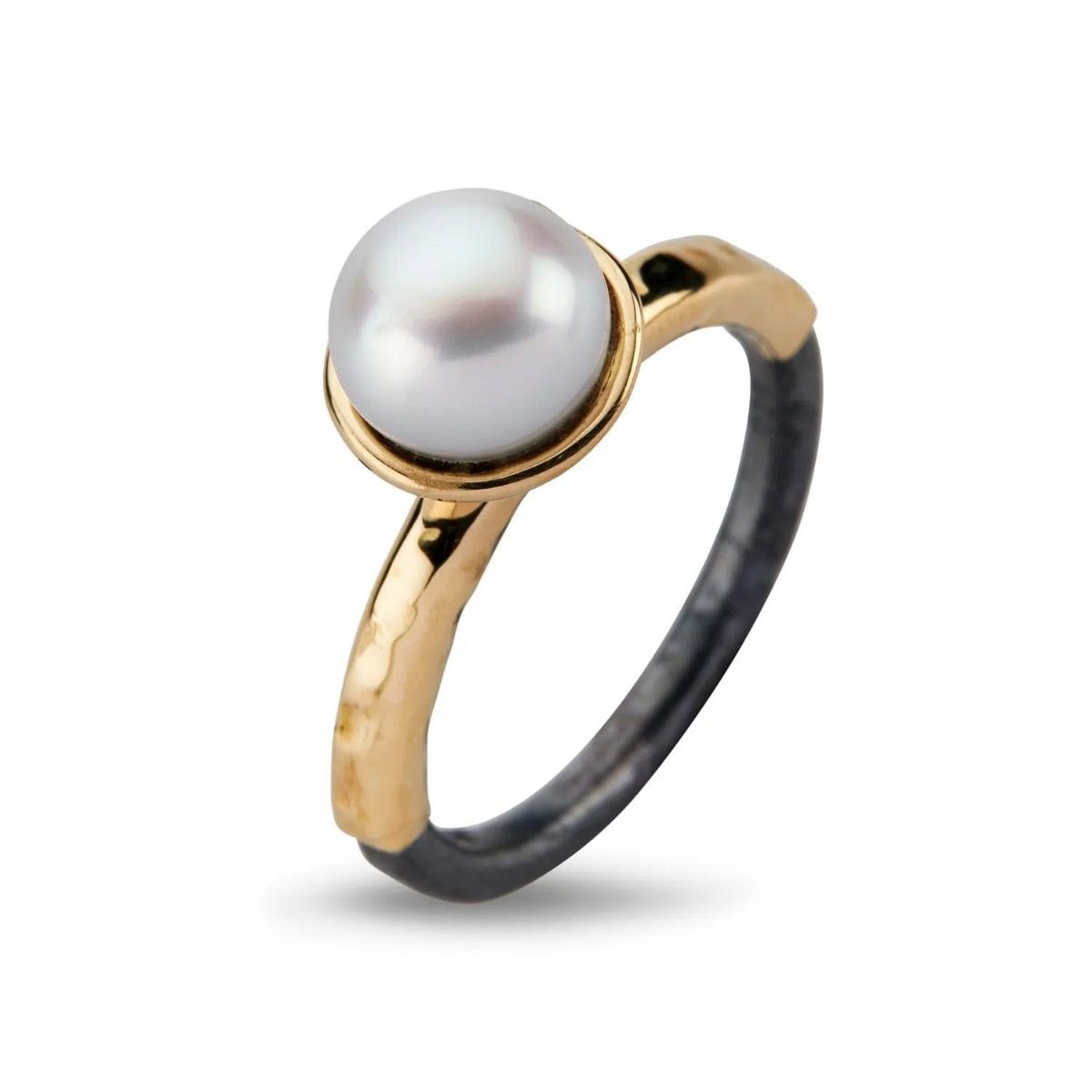 Victoria Rose Pearl Sterling Sølv Ring fra By Birdie med 14 Karat Guld Og Ferskvandsperle