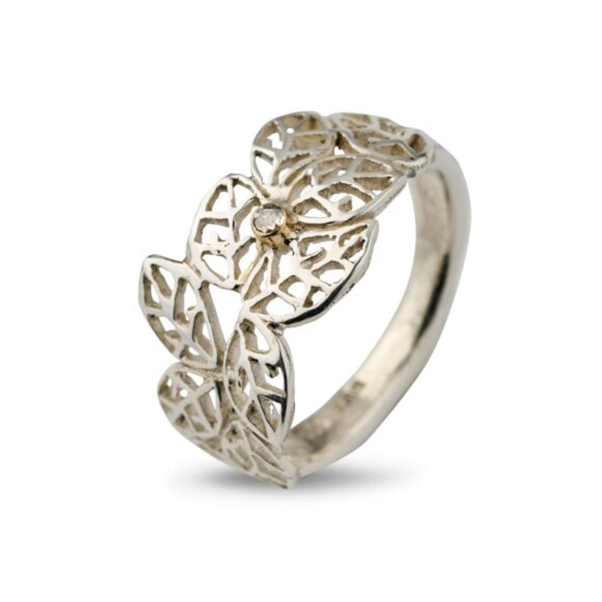 By Birdie Beech Leaves Sterling Sølv Ring med Diamant