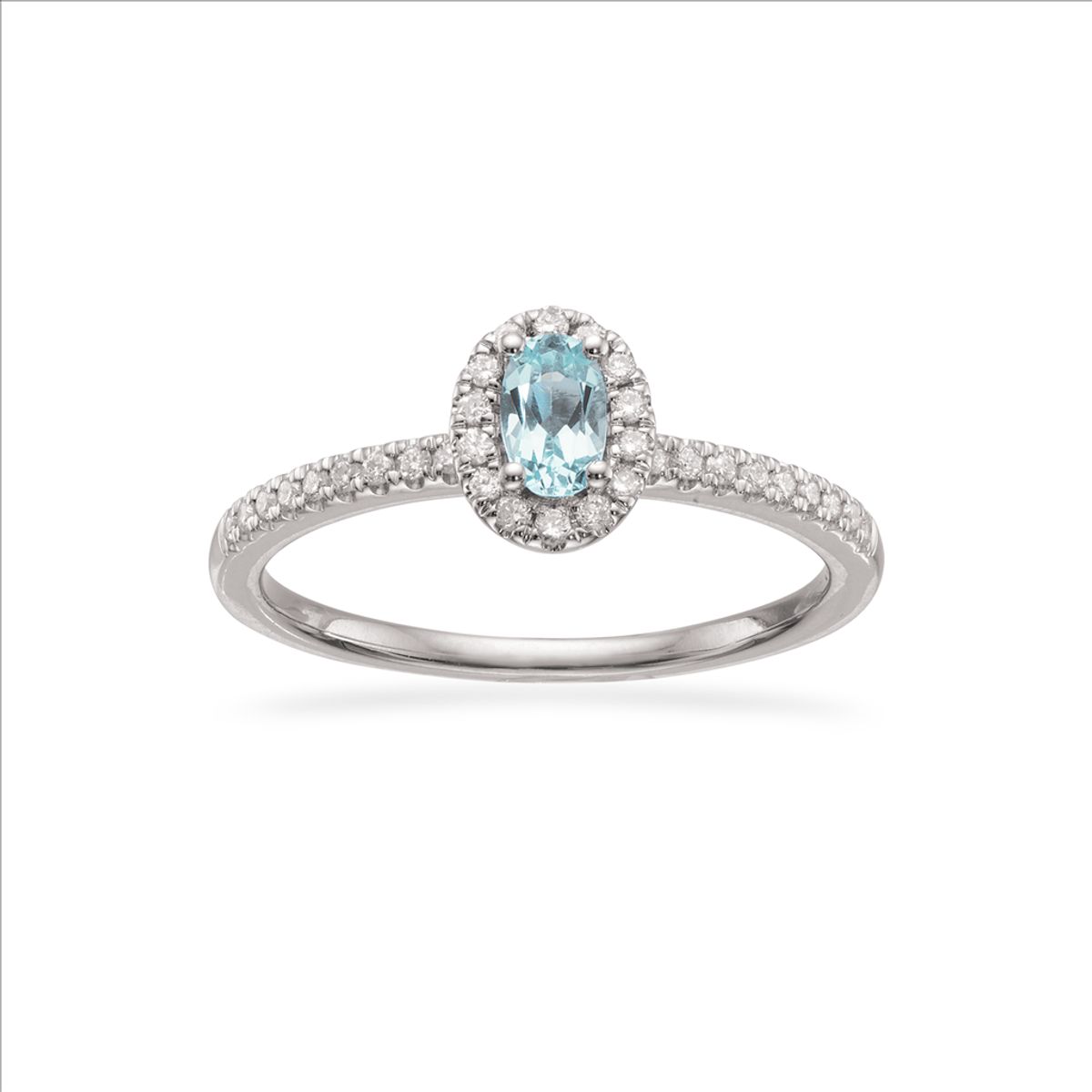 Scrouples Diana 14 Karat Hvidguld Ring med Aquamarin og Brillanter 0,26 Carat W/SI