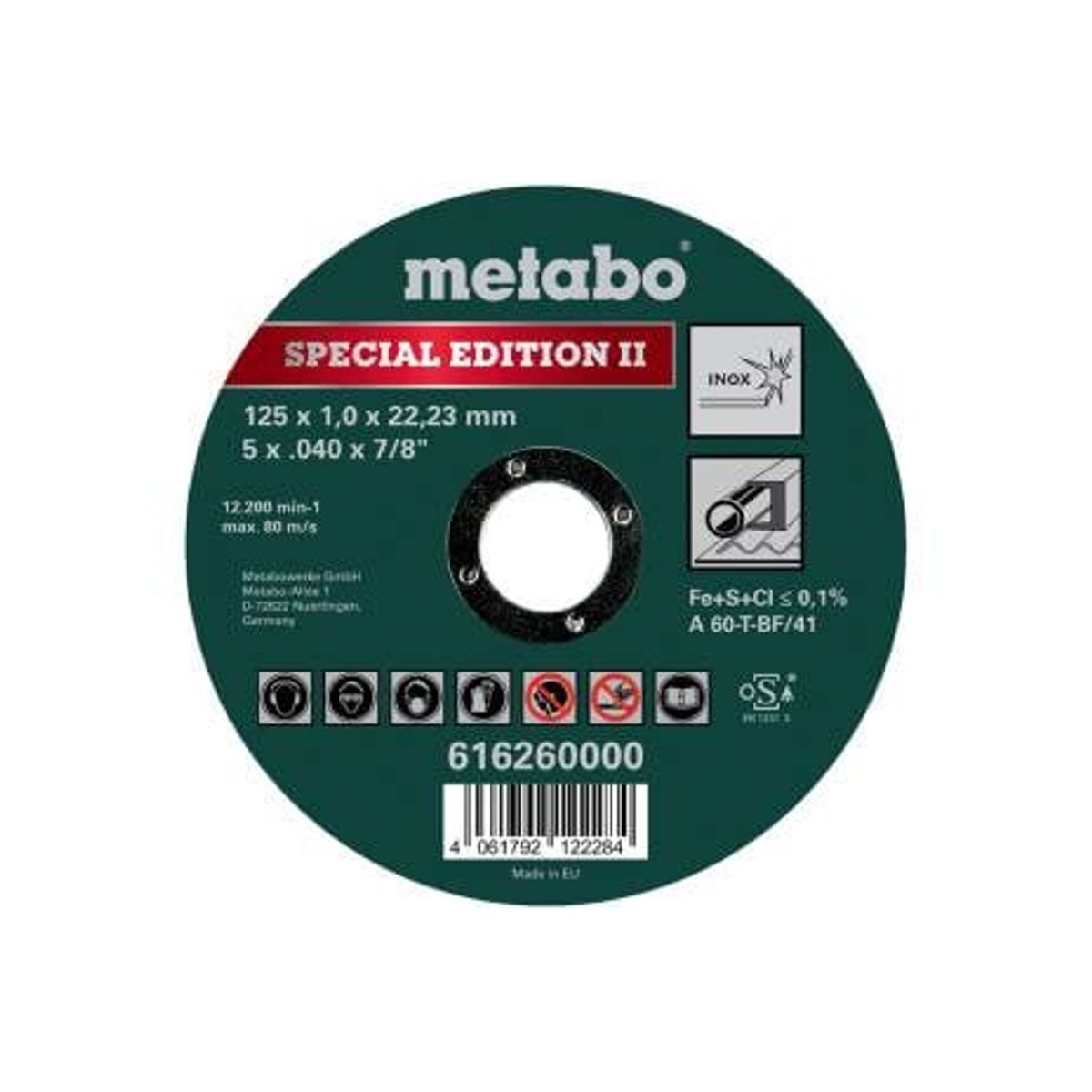 Metabo skæreskive S.E. II 125Ã1,0Ã22,23mm inox