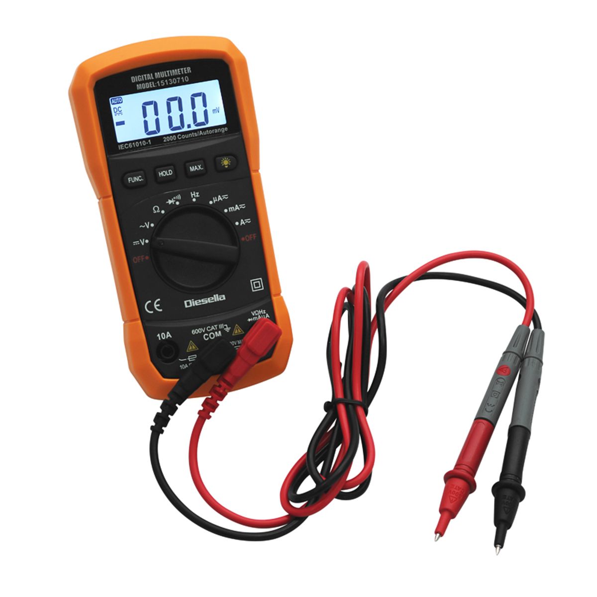 Digital multimeter AC/DC 600V/10A med gummikappe