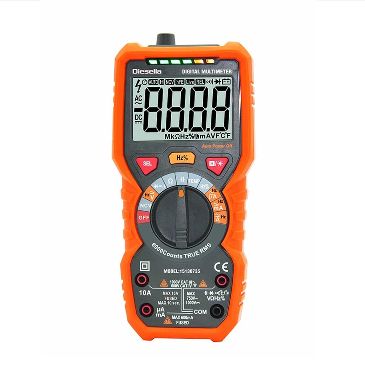 Digital multimeter m/Sand RMS 1000V/10A med gummikappe