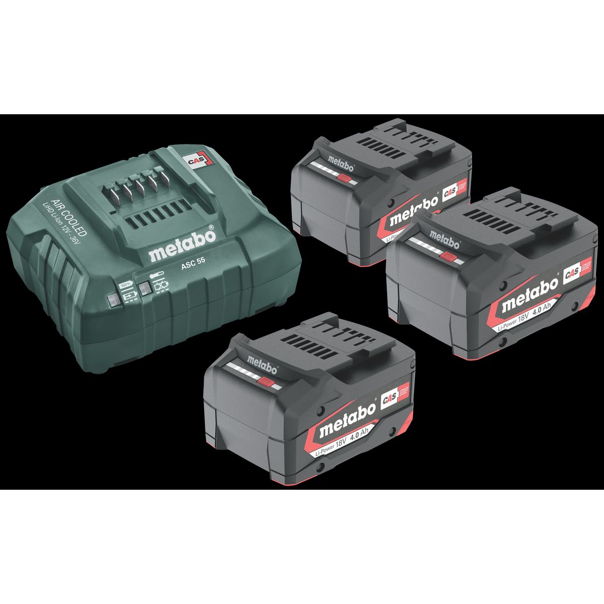 Metabo sampak: 3Ã18V/4,0Ah Li-Power + lader ACS55