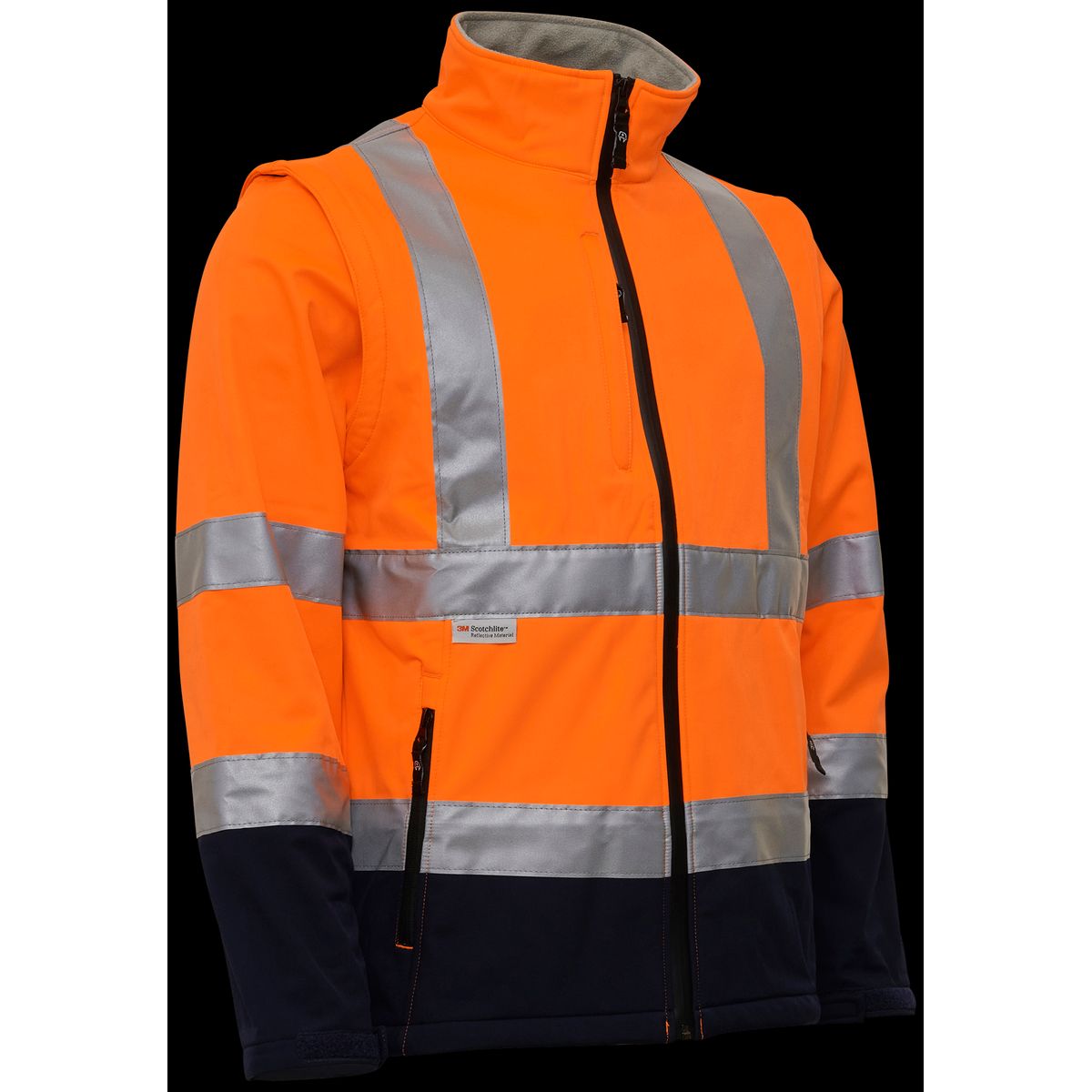 Hi-vis softs.jakke aft. ærmer 086500R org/navy Str. 2XL