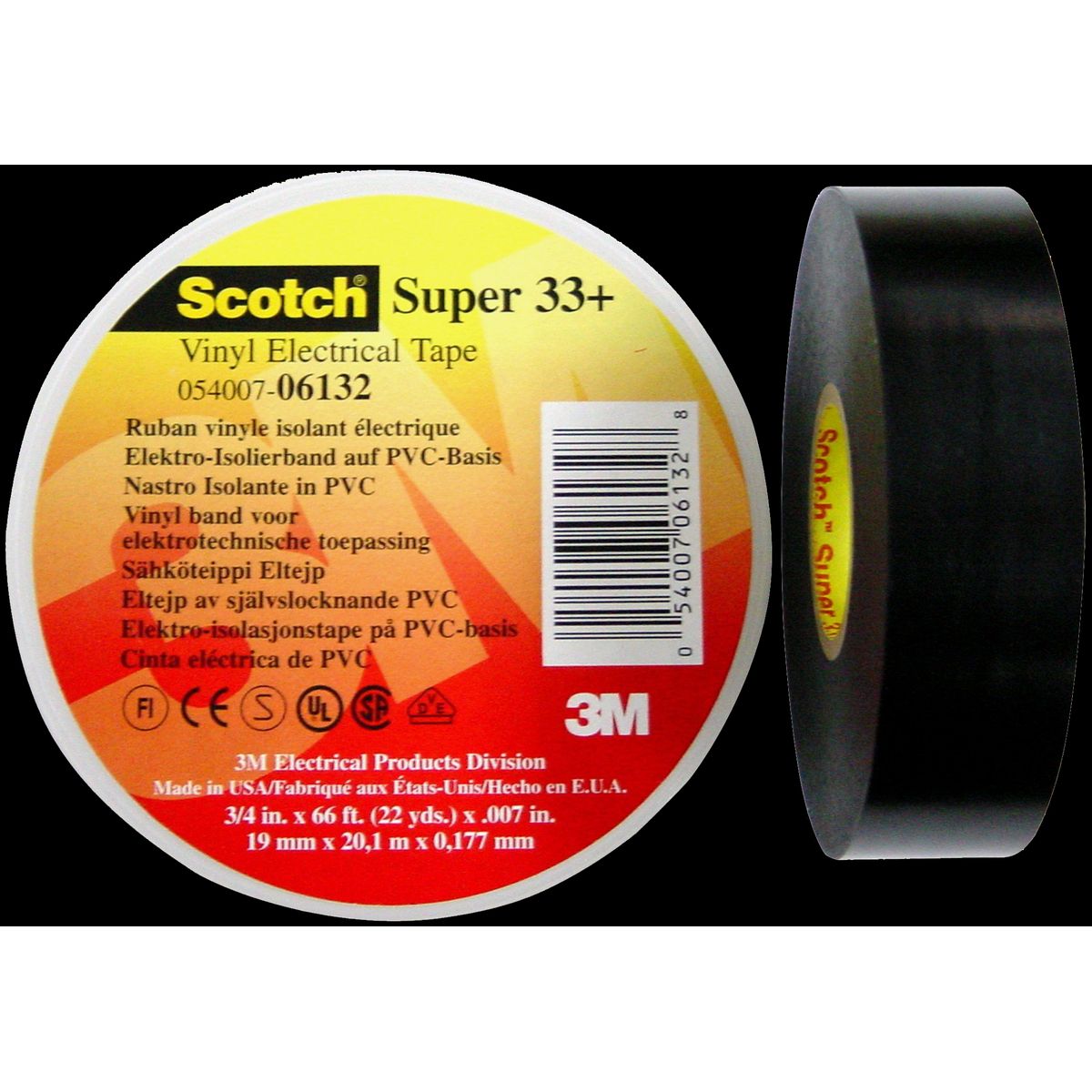 Super 33+ isoleringstape PVC sort 38mmÃ33m