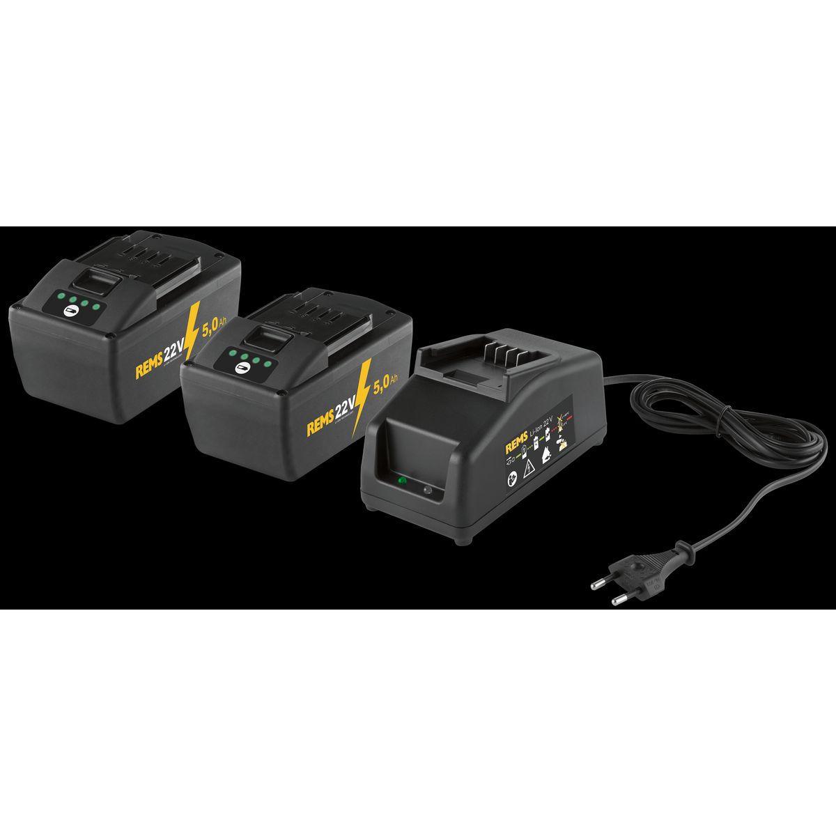 REMS PowerPack 2Ã22v/5,0Ah battterier + 90W lader