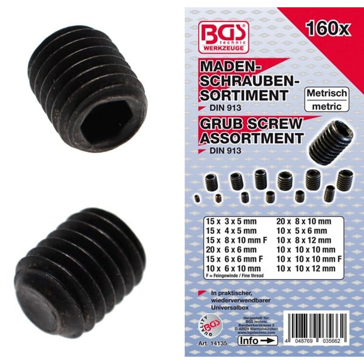 BGS Pinol skruesortiment 3-10mm. 160 dele