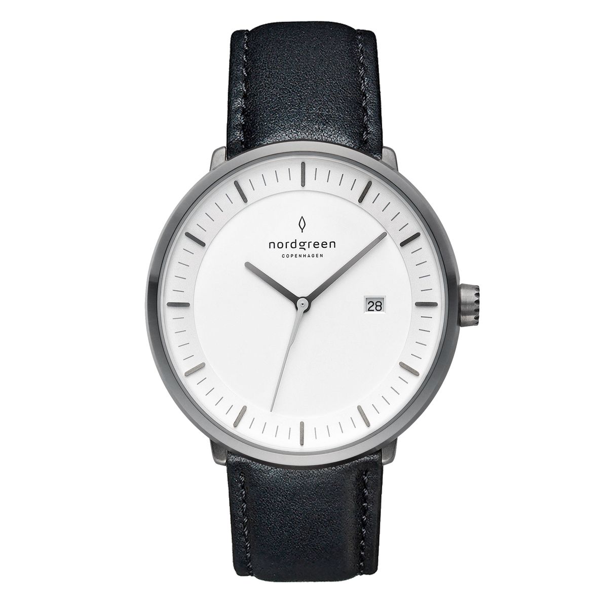 Nordgreen Philosopher ur i gun metal med sort rem, Ø40mm