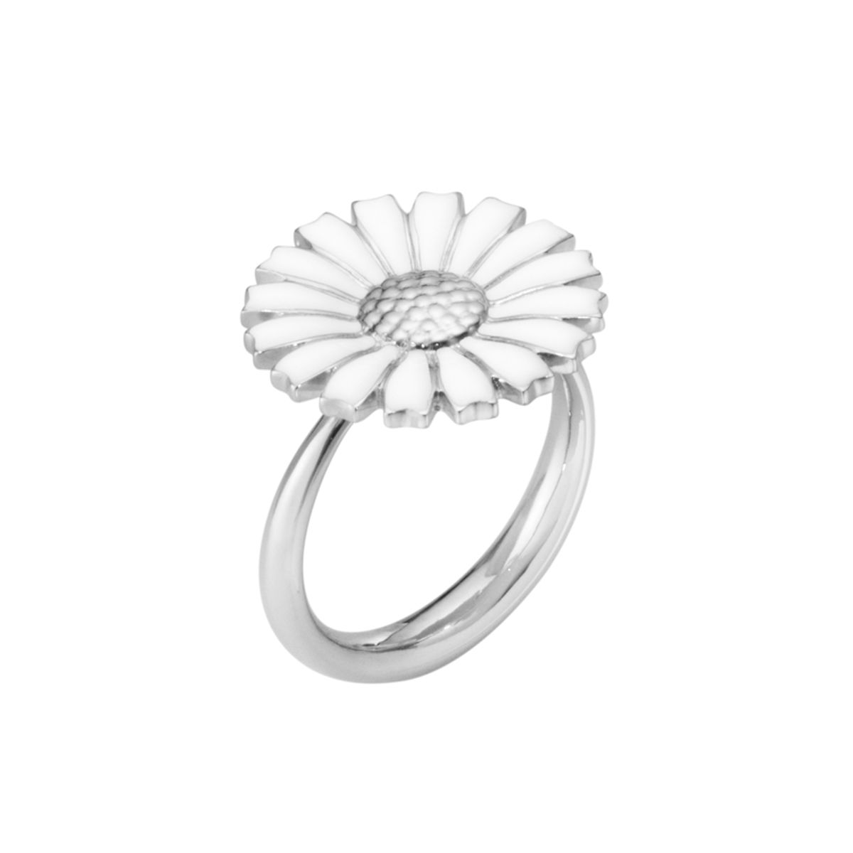 Georg Jensen Daisy ring i sølv og hvid emalje