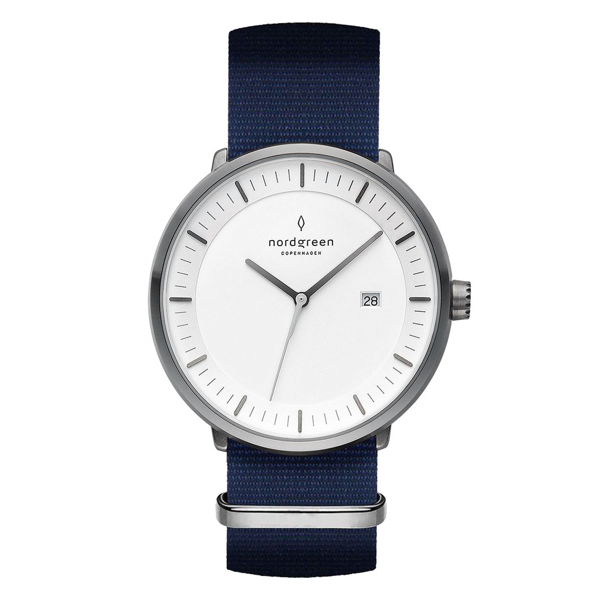 Nordgreen Philosopher ur i gun metal med navy natorem, Ø36 mm