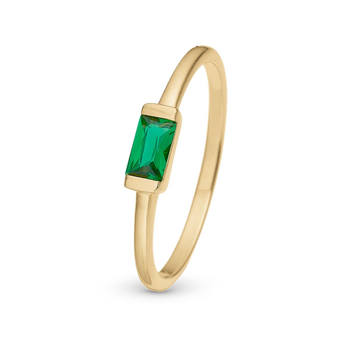 Christina Green single Baquette forgyldt ring med grøn cubic zirkonia