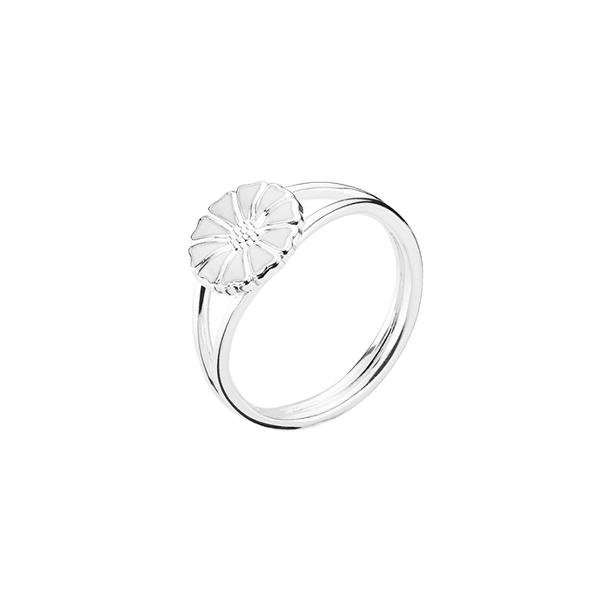 Lund Copenhagen Marguerit Ring sølv med hvid emalje, 9 mm