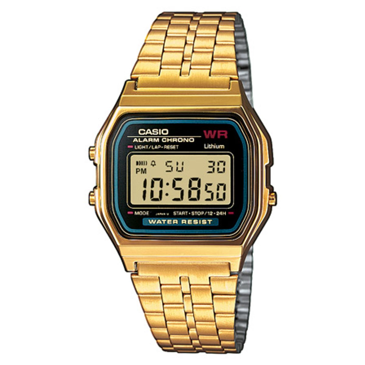 CASIO CLASSIC/RETRO - BASIC (593) digitalur i guldfarvet stål med lænke