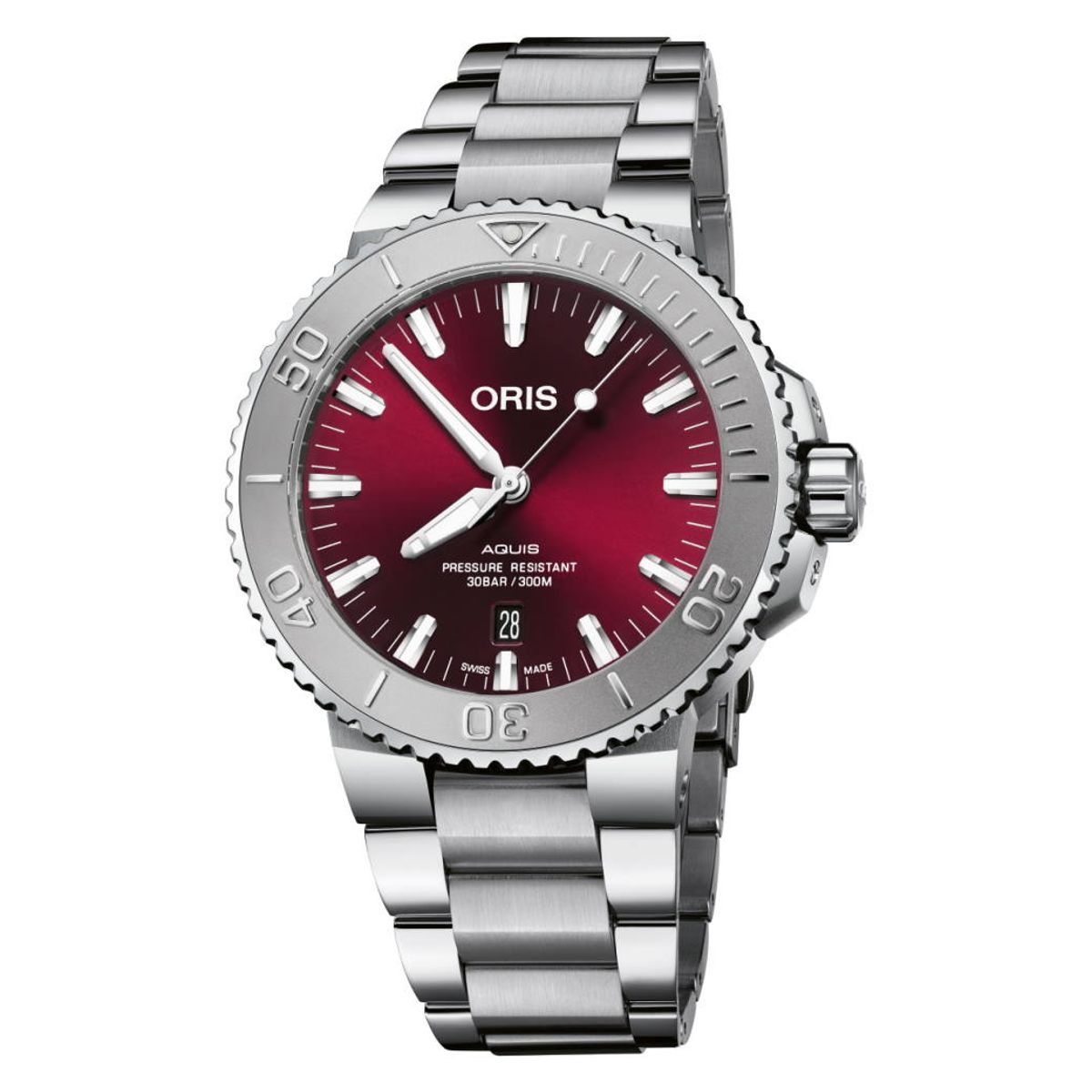 ORIS Aquis Date armbåndsur cherry urskive med lænke - 43,5mm