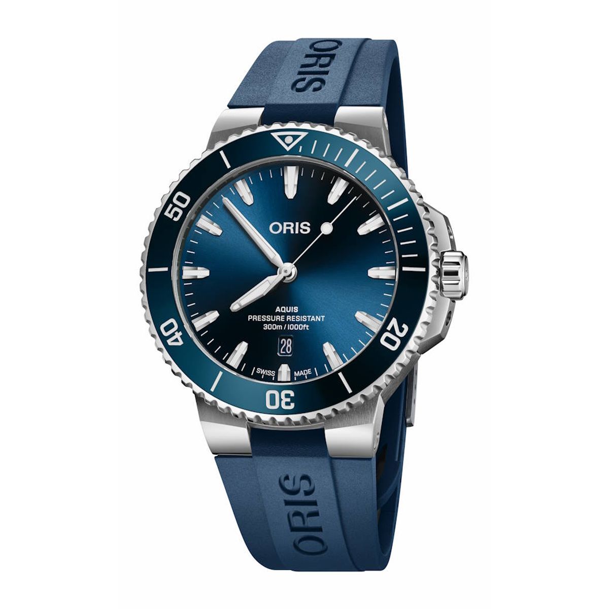 Oris Aquis Date blå med gummirem 43,5mm