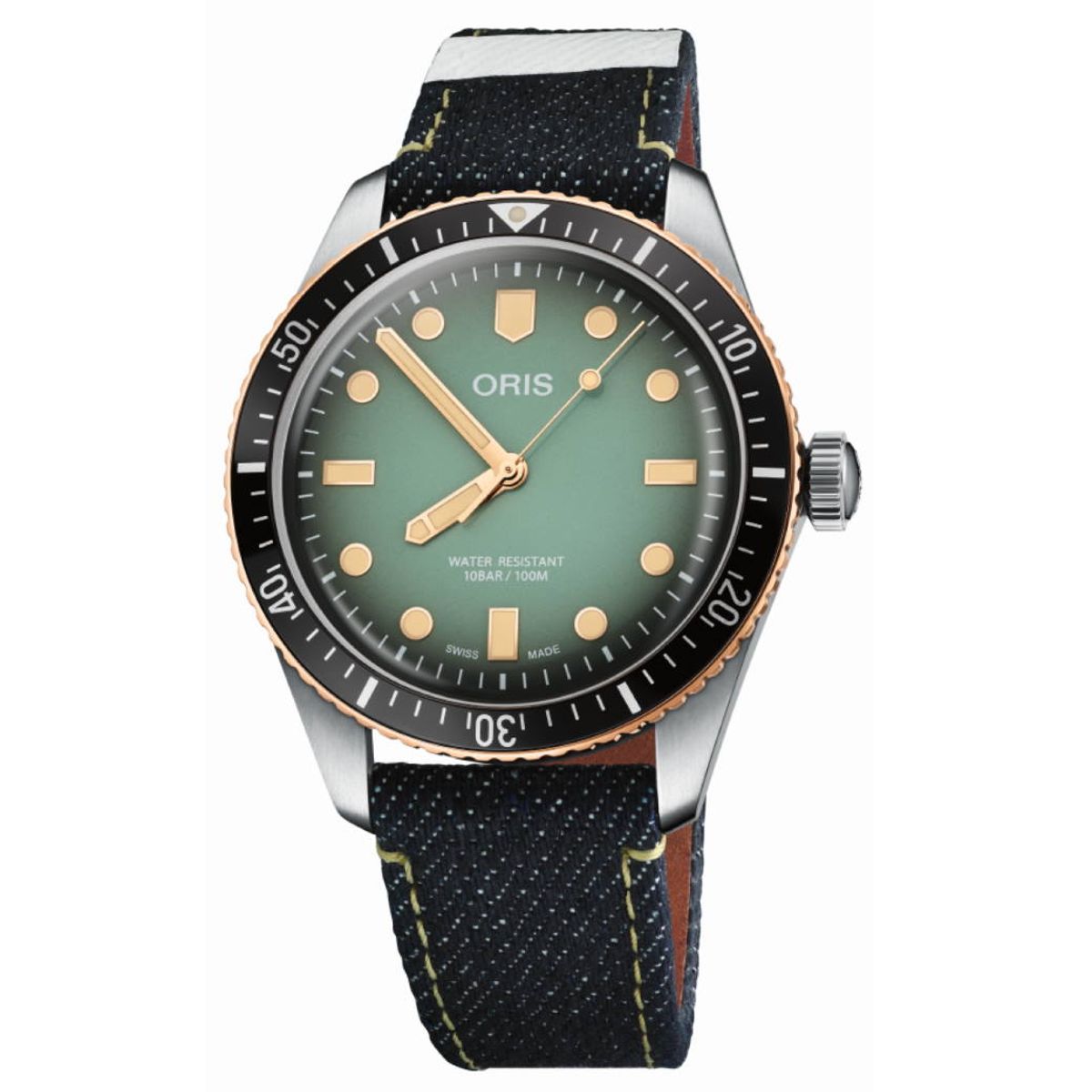 ORIS Divers 65 Momotaro X Editition herreur med grøn skive og denimrem