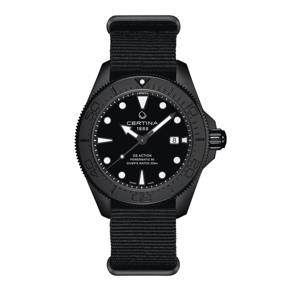 CERTINA DS Action Diver automatic ur i sort stål med nylon rem